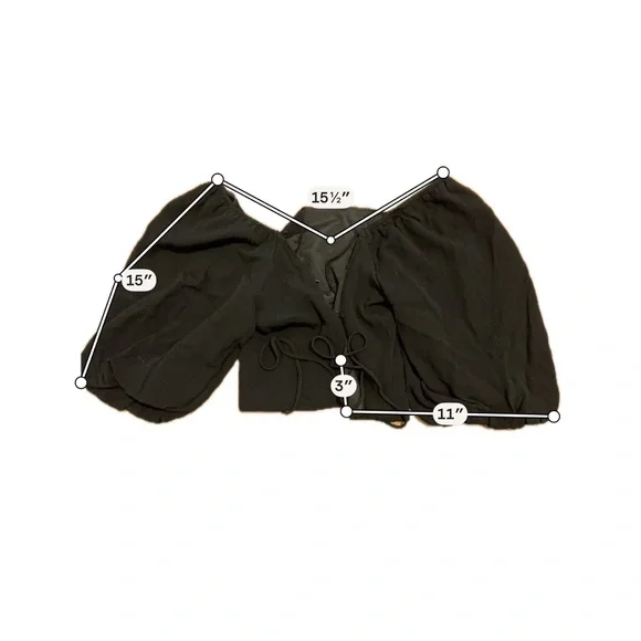 Forever 21 Black Puff Sleeve Tie Front Crop Top Size S Y2K Festival Boho - Picture 7 of 7